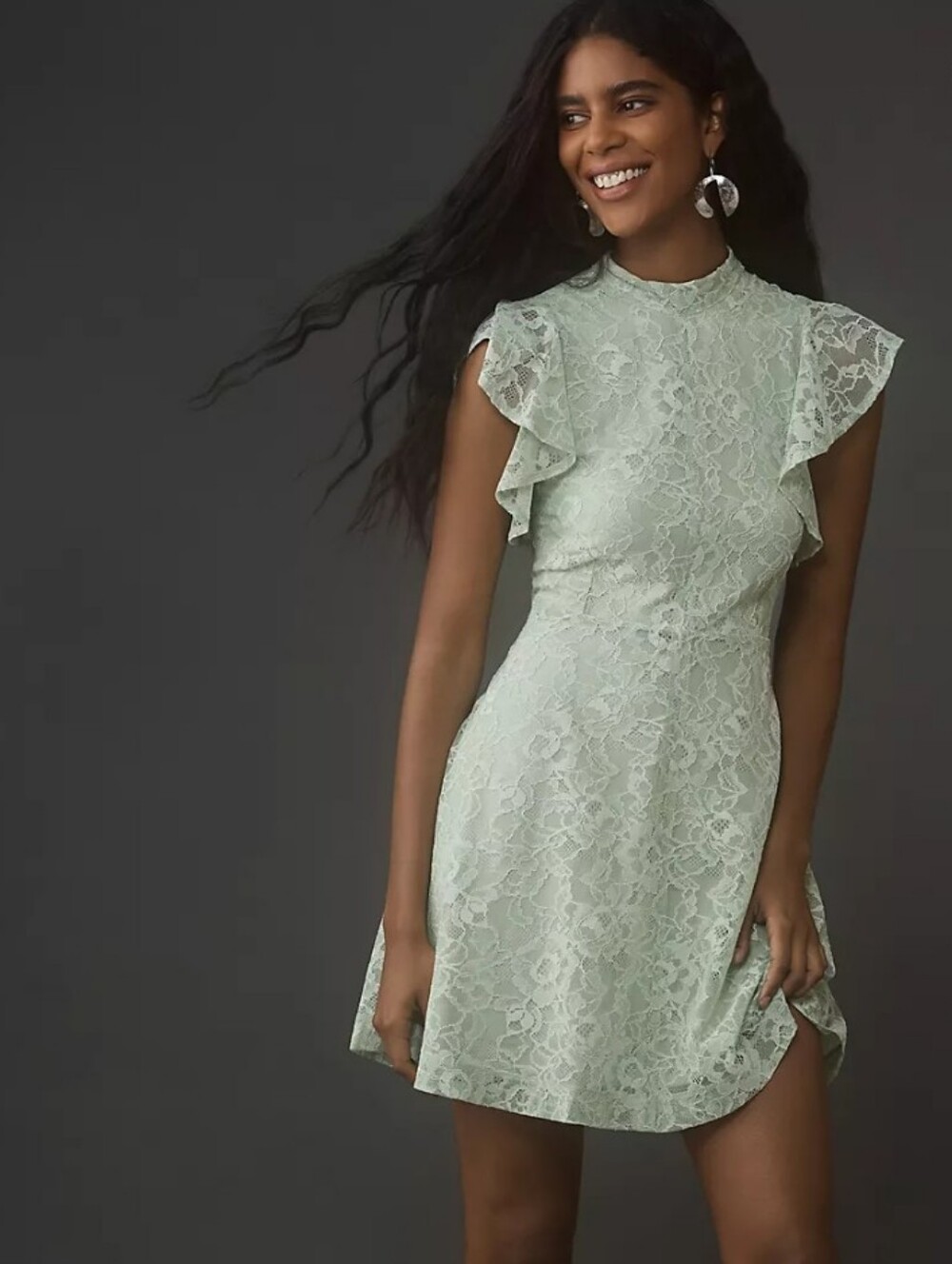 Nwt M Maeve By Anthropologie Sleeveless Mock Neck Mini Dress Teal Mint Lace